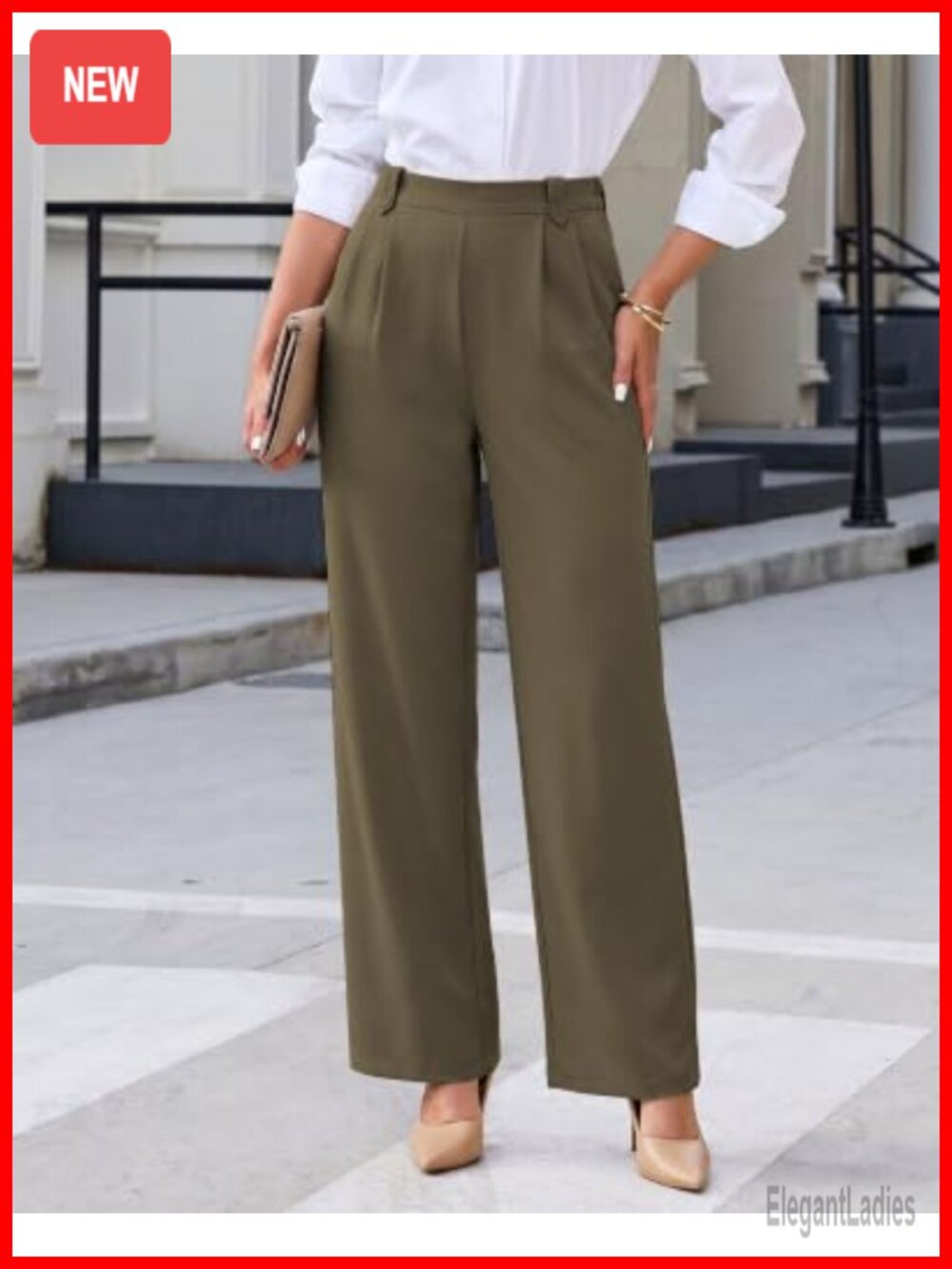 Wide Leg Pull On Dress Pants High Rise Pleated Trousers Business Casual - Picture 2 of 5